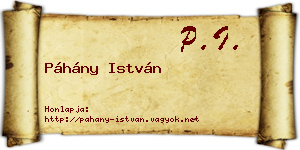 Páhány István névjegykártya
